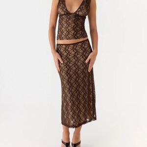 Peppermayo Malachie Lace Midi Skirt - Chocolate
